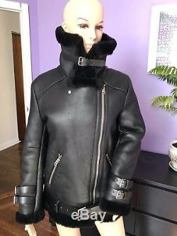 Acne Studios Velocite Oversized Shearling Jacket Coat Black EU 36 S