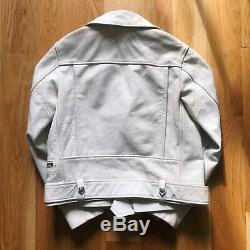 Acne Studios White Distressed Mock Scratch Leather Moto Jacket S 34