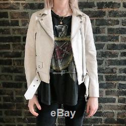 Acne Studios White Distressed Mock Scratch Leather Moto Jacket S 34