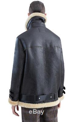 Acne Velocite Shearling Leather Coat Jacket 32 XS Vintage Black & Beige Tan