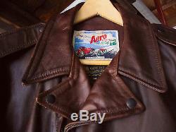 Aero mens brown leather horsehide motorcycle jacket 44