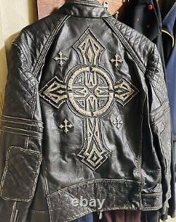 Affliction (Black Limited Edition) Embossed Leather Jacket, Size Large