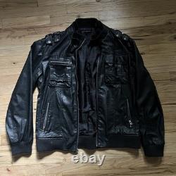 Affliction Black Premium Faux Leather Jacket Motorcycle Military Men's Size XL