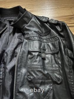 Affliction Black Premium Faux Leather Jacket Motorcycle Military Men's Size XL