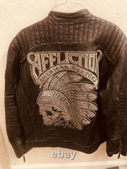 Affliction Black Premium Limited Edition American Custom Leather Jacket Size L