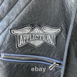 Affliction Jacket Mens Small Black Faux Leather AC Motor Club Studded Biker Moto