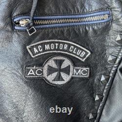Affliction Jacket Mens Small Black Faux Leather AC Motor Club Studded Biker Moto