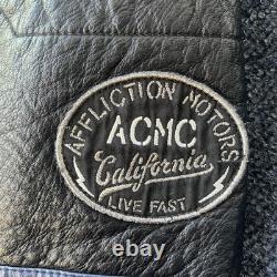 Affliction Jacket Mens Small Black Faux Leather AC Motor Club Studded Biker Moto