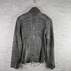 Affliction Jacket Mens Small Gray Leather Motorcycle Black Premium Ribcage Spine