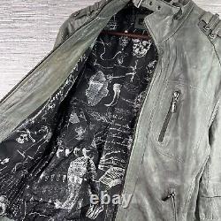 Affliction Jacket Mens Small Gray Leather Motorcycle Black Premium Ribcage Spine