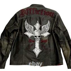 Affliction Leather Jacket Limited Edition Skull Cross Wings Live Fast Men Large