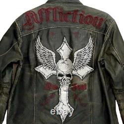 Affliction Leather Jacket Limited Edition Skull Cross Wings Live Fast Men Large