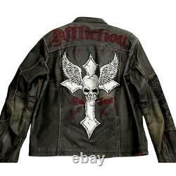 Affliction Leather Jacket Limited Edition Skull Cross Wings Live Fast Men Large