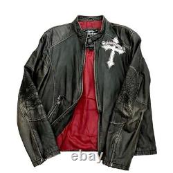 Affliction Leather Jacket Limited Edition Skull Cross Wings Live Fast Men Large