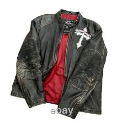 Affliction Leather Jacket Limited Edition Skull Cross Wings Live Fast Men Large