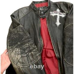 Affliction Leather Jacket Limited Edition Skull Cross Wings Live Fast Men Large