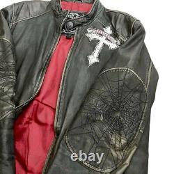 Affliction Leather Jacket Limited Edition Skull Cross Wings Live Fast Men Large