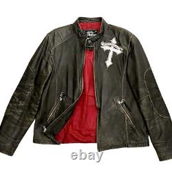 Affliction Leather Jacket Limited Edition Skull Cross Wings Live Fast Men Large