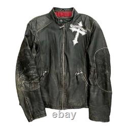 Affliction Leather Jacket Limited Edition Skull Cross Wings Live Fast Men Large