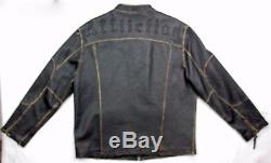 Affliction Mens Shredded Black Leather Motorcycle Jacket Coat size XXL 2XL