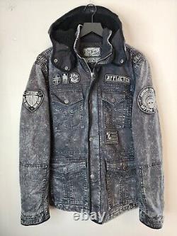 Affliction Motorcycle Patched Gray Jacket Bigger Medium Indian Skull Y2k 2000s