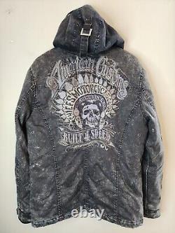 Affliction Motorcycle Patched Gray Jacket Bigger Medium Indian Skull Y2k 2000s