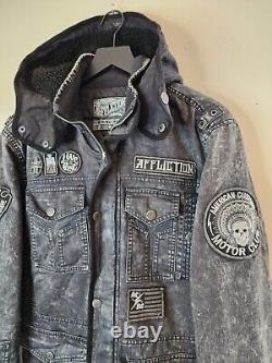 Affliction Motorcycle Patched Gray Jacket Bigger Medium Indian Skull Y2k 2000s