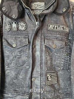 Affliction Motorcycle Patched Gray Jacket Bigger Medium Indian Skull Y2k 2000s