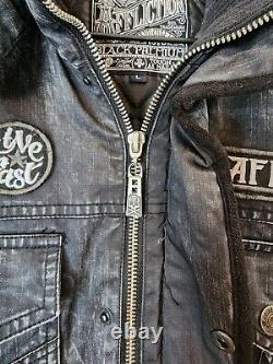 Affliction Motorcycle Patched Gray Jacket Bigger Medium Indian Skull Y2k 2000s