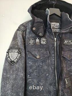 Affliction Motorcycle Patched Gray Jacket Bigger Medium Indian Skull Y2k 2000s