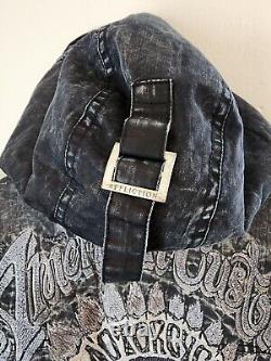 Affliction Motorcycle Patched Gray Jacket Bigger Medium Indian Skull Y2k 2000s