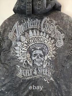 Affliction Motorcycle Patched Gray Jacket Bigger Medium Indian Skull Y2k 2000s
