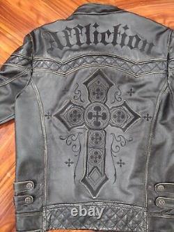 Affliction Real Leather Jacket Men M Full Cross Black