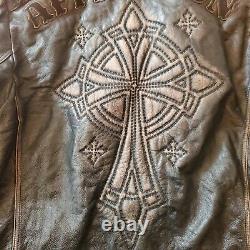 Affliction Real Leather Jacket Men XL(fits Like L) Full Cross Black Zipper Broke