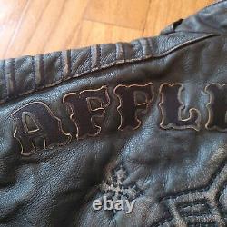 Affliction Real Leather Jacket Men XL(fits Like L) Full Cross Black Zipper Broke