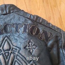 Affliction Real Leather Jacket Men XL(fits Like L) Full Cross Black Zipper Broke