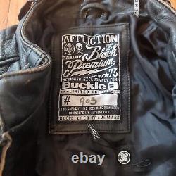 Affliction Real Leather Jacket Men XL(fits Like L) Full Cross Black Zipper Broke