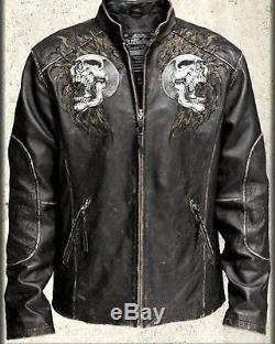 Affliction Shredded Skull Leather Jacket Size L Limited Edition 1914/2000