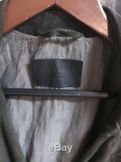 AllSaints Men's Medium Suede Nubuck Leather Biker Jacket Size M Zip/Button Brown