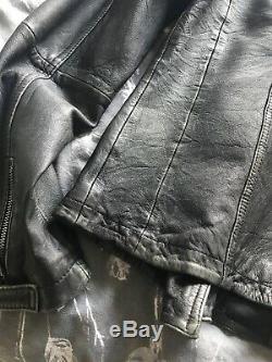 All Saints Cargo Soft Distressed Leather Biker Jacket 12 Black Grey