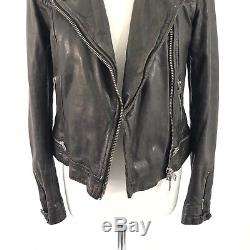 All Saints Dark Brown 100% Leather Quilted CONROY Biker Jacket, Size UK 10