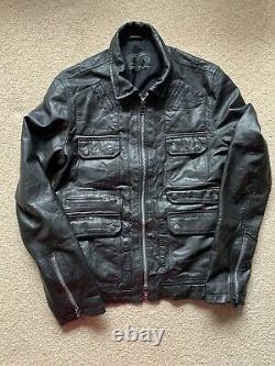 All Saints HABANERO Leather jacket Size Large Black Mint Condition