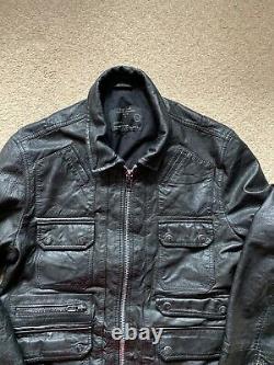 All Saints HABANERO Leather jacket Size Large Black Mint Condition