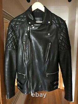 All Saints Men's Black Yuku Leather Biker Jacket Coat Size Small