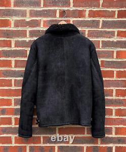 All Saints Mens DEKLEY Sheepskin Shearling Biker LARGE Leather Bomber Aviator