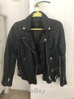 All Saints Navy Leather Biker Jacket Size 10