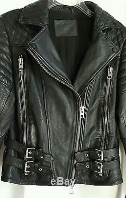 All Saints Spitalfields Hemming Quilted Leather Biker Jacket Black US 6 UK 10
