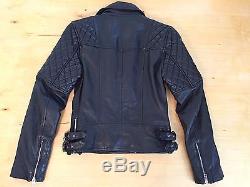 All Saints Walker Black Leather Moto Motorcycle Quilted Jacket US 6