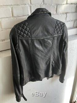 All Saints Women's Leather Jacket Black UK 4 US 0 EU 32 CARGO BIKER XS Rare Size