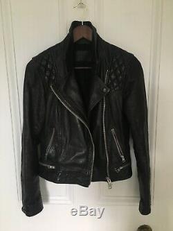 All saints black leather jacket size 10